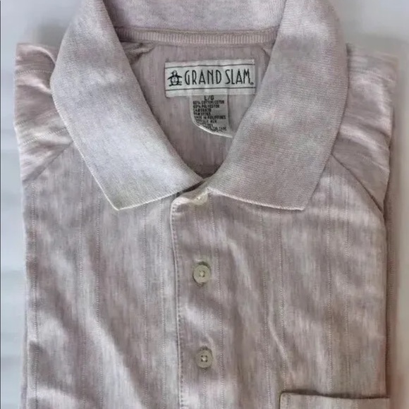 VTG Grand Slam Penguin Men Shirt Shorts Sleeve Beige Large Cotton Blend - Picture 1 of 12